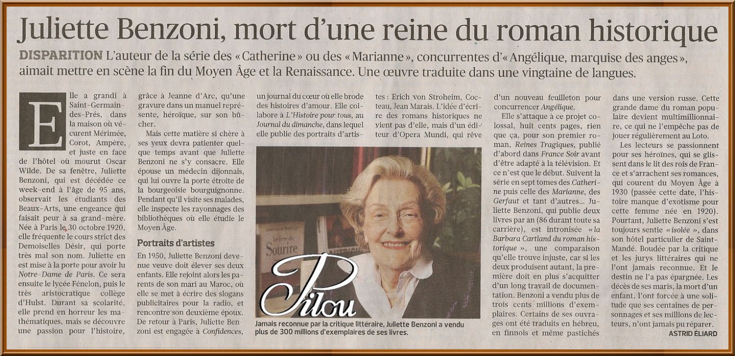 Juliette Benzoni mort d‘une reine du roman historique